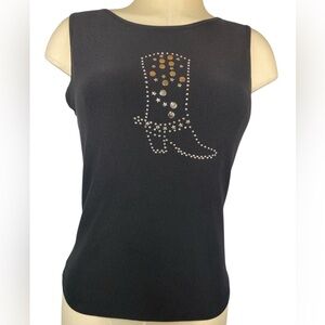 Tasty Black Sleeveless Top with Silver Beaded Boot Design Women’s XS-S